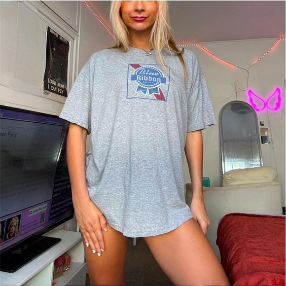 Other - pabst blue ribbon beer vintage grey t shirt men’s oversized